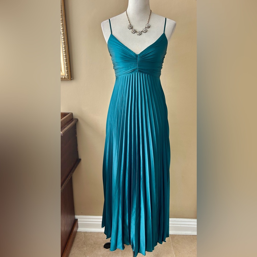 Abercrombie & Fitch Satin Pleated Maxi Dress Teal Green Size S Tall - Picture 4 of 14
